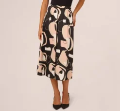 Adrianna Papell Pants & Skirts|Co-Ord Sets*Abstract Print A Line Satin Midi Skirt In Black Modern Art