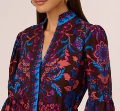 Adrianna Papell Wedding Guest Dresses|Day Dresses*Abstract Print Button Down Dress With Three Quarter Bell Sleeves In Brown Multi