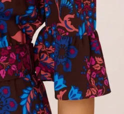 Adrianna Papell Wedding Guest Dresses|Day Dresses*Abstract Print Button Down Dress With Three Quarter Bell Sleeves In Brown Multi