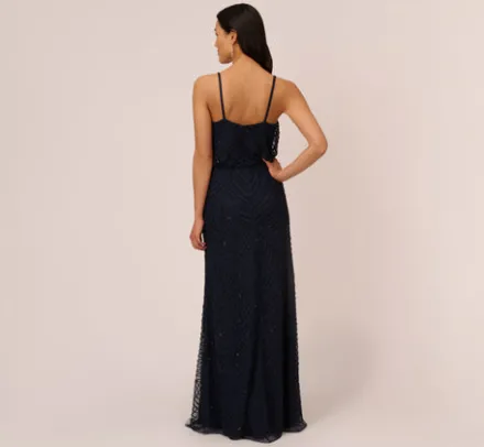 Adrianna Papell Wedding Guest Dresses|Formal Dresses*Art Deco Beaded Blouson Gown In Navy Black