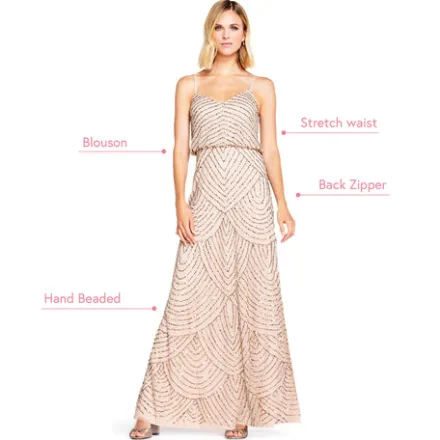 Adrianna Papell Wedding Guest Dresses|Formal Dresses*Art Deco Beaded Blouson Gown In Taupe Pink