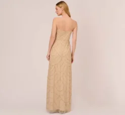 Adrianna Papell Wedding Guest Dresses|Formal Dresses*Art Deco Beaded Mermaid Gown With Cowl Neckline In Champagne Gold