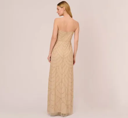 Adrianna Papell Wedding Guest Dresses|Formal Dresses*Art Deco Beaded Mermaid Gown With Cowl Neckline In Champagne Gold