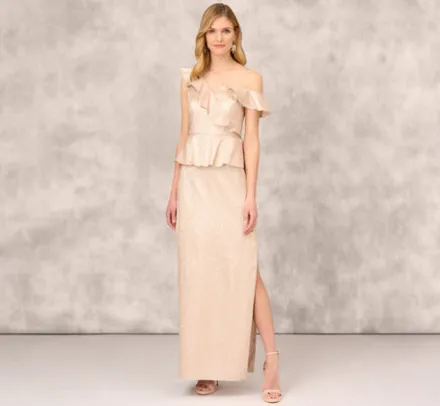 Adrianna Papell Wedding Guest Dresses|Formal Dresses*Asymmetrical Column Gown With Ruffle Details In