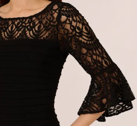 Adrianna Papell Wedding Guest Dresses|Day Dresses*Banded Jersey Dress With Sheer Lace Bell Sleeves In