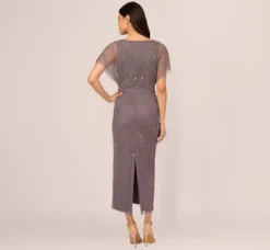 Adrianna Papell Wedding Guest Dresses|Formal Dresses*Beaded Ankle Length Dress With Sheer Flutter Sleeves In