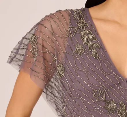Adrianna Papell Wedding Guest Dresses|Formal Dresses*Beaded Ankle Length Dress With Sheer Flutter Sleeves In