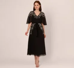 Adrianna Papell Wedding Guest Dresses|Grandmother Of The Bride & Groom*Beaded Chiffon Ankle Length Gown With Dolman Sleeves In