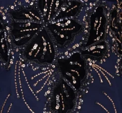 Adrianna Papell Wedding Guest Dresses|Formal Dresses*Beaded Long Sleeve Mermaid Gown With Velvet Trim In Light Navy