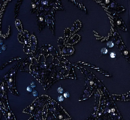 Adrianna Papell Wedding Guest Dresses|Formal Dresses*Beaded Mermaid Gown With Sheer Petal Sleeves In Light Navy