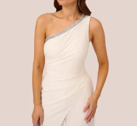 Adrianna Papell Jumpsuits*Beaded One-Shoulder Matte Jersey Jumpsuit In