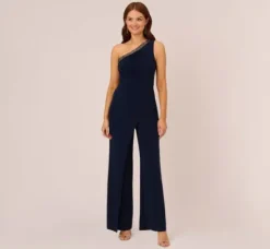Adrianna Papell Jumpsuits|Beaded Dresses*Beaded One-Shoulder Matte Jersey Jumpsuit In
