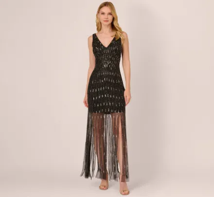 Adrianna Papell Wedding Guest Dresses*Beaded Sleeveless Dress With Carwash Hem In Black Mercury