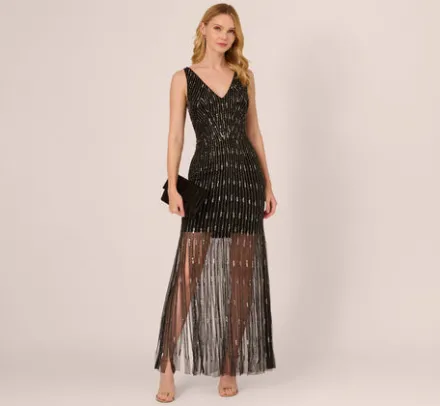 Adrianna Papell Wedding Guest Dresses*Beaded Sleeveless Dress With Carwash Hem In Black Mercury