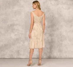 Adrianna Papell Wedding Guest Dresses|Petite-Friendly*Beaded Sleeveless Midi Dress With Sweetheart Neckline In