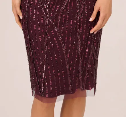 Adrianna Papell Wedding Guest Dresses|Grandmother Of The Bride & Groom*Beaded Surplice Midi Dress With Dolman Sleeves In Deep Amethyst