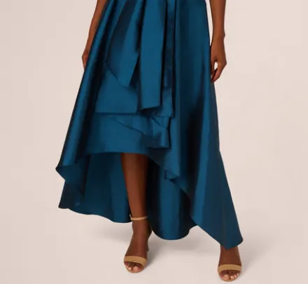 Adrianna Papell Wedding Guest Dresses|Formal Dresses*Bead Taffeta High Low Long Dress In Teal Sapphire Gold