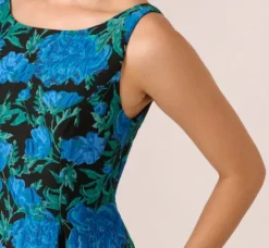 Adrianna Papell Wedding Guest Dresses|Petite-Friendly*Boat Neck Jacquard Midi Dress In Blue Green