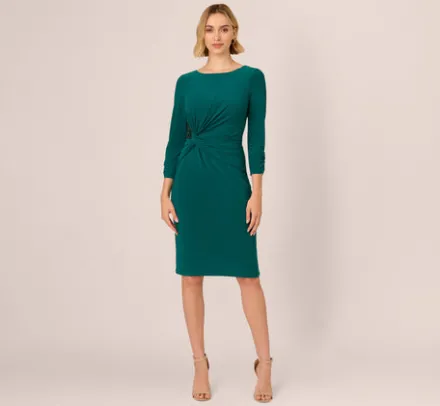 Adrianna Papell Wedding Guest Dresses|Day Dresses*Boat Neck Sheath Short Dress In Dark Ivy