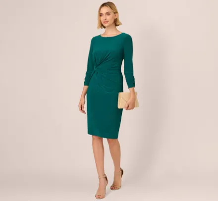 Adrianna Papell Wedding Guest Dresses|Day Dresses*Boat Neck Sheath Short Dress In Dark Ivy