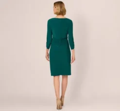 Adrianna Papell Wedding Guest Dresses|Day Dresses*Boat Neck Sheath Short Dress In Dark Ivy