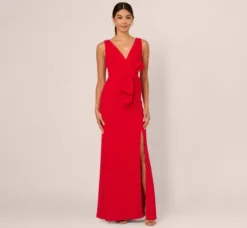 Adrianna Papell Wedding Guest Dresses|Formal Dresses*Bow Front Crepe Gown In Super Red