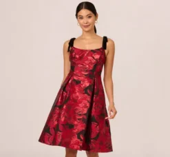 Adrianna Papell Wedding Guest Dresses|Day Dresses*Bow Jacquard Short Dress In Black Red