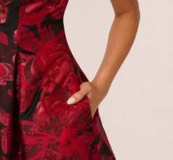 Adrianna Papell Wedding Guest Dresses|Day Dresses*Bow Jacquard Short Dress In Black Red