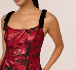 Adrianna Papell Wedding Guest Dresses|Day Dresses*Bow Jacquard Short Dress In Black Red
