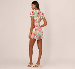 Adrianna Papell Jumpsuits|Day Dresses*Bright Floral Print Button Up Romper With Belted Waist In Pink-Green Multi