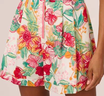 Adrianna Papell Jumpsuits|Day Dresses*Bright Floral Print Button Up Romper With Belted Waist In Pink-Green Multi