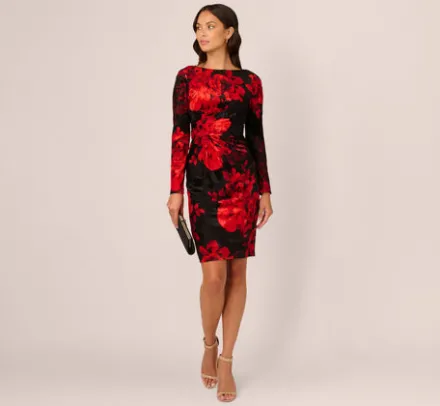 Adrianna Papell Wedding Guest Dresses|Day Dresses*Burnout Velvet Sheath Dress In Black Red
