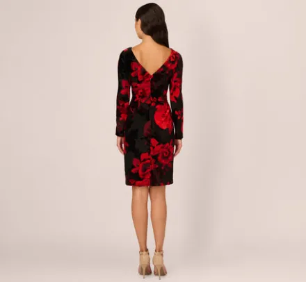 Adrianna Papell Wedding Guest Dresses|Day Dresses*Burnout Velvet Sheath Dress In Black Red