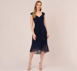 Adrianna Papell Wedding Guest Dresses|Day Dresses*Chiffon And Jersey Flounce Draped Dress With Pleated Details In