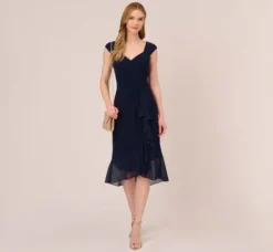 Adrianna Papell Wedding Guest Dresses|Day Dresses*Chiffon And Jersey Flounce Draped Dress With Pleated Details In