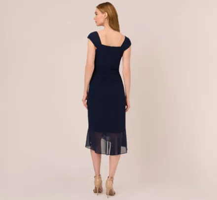 Adrianna Papell Wedding Guest Dresses|Day Dresses*Chiffon And Jersey Flounce Draped Dress With Pleated Details In