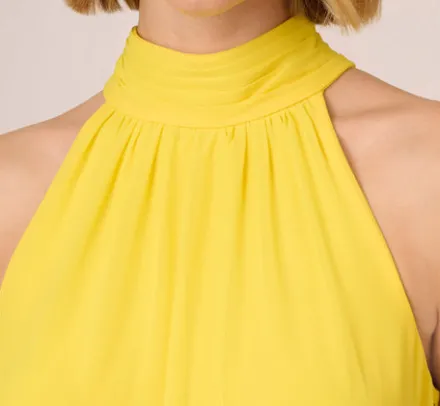 Adrianna Papell Wedding Guest Dresses|Day Dresses*Chiffon Mock Neck Trapeze Dress With Flounce Hem In Hyper Yellow