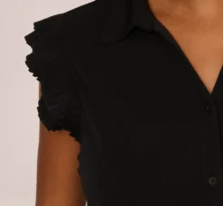 Adrianna Papell Tops & Blouses|Co-Ord Sets*Collared Button Up Top With Flutter Sleeves In