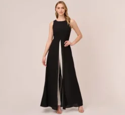 Adrianna Papell Jumpsuits|Day Dresses*Colorblock Jumpsuit With Skirt Overlay In Black Ivory