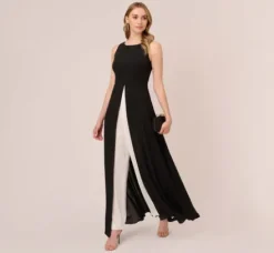 Adrianna Papell Jumpsuits|Day Dresses*Colorblock Jumpsuit With Skirt Overlay In Black Ivory