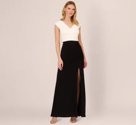 Adrianna Papell Wedding Guest Dresses|Formal Dresses*Colorblock Mermaid Gown With Pleated Details In Black Ivory