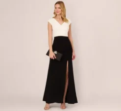 Adrianna Papell Wedding Guest Dresses|Formal Dresses*Colorblock Mermaid Gown With Pleated Details In Black Ivory