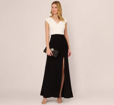 Adrianna Papell Wedding Guest Dresses|Formal Dresses*Colorblock Mermaid Gown With Pleated Details In Black Ivory