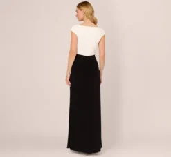 Adrianna Papell Wedding Guest Dresses|Formal Dresses*Colorblock Mermaid Gown With Pleated Details In Black Ivory