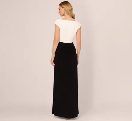 Adrianna Papell Wedding Guest Dresses|Formal Dresses*Colorblock Mermaid Gown With Pleated Details In Black Ivory