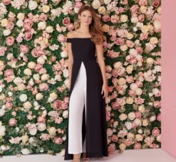 Adrianna Papell Jumpsuits|Day Dresses*Colorblock Off The Shoulder Wide Leg Jumpsuit In Black Ivory