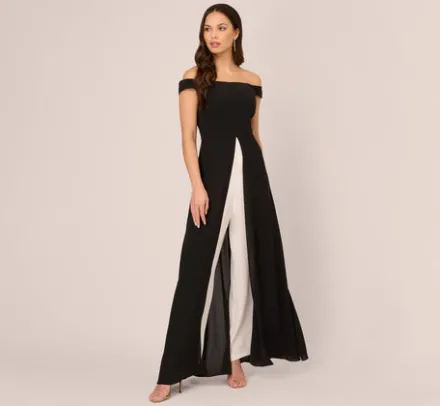Adrianna Papell Jumpsuits|Day Dresses*Colorblock Off The Shoulder Wide Leg Jumpsuit In Black Ivory