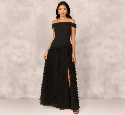 Adrianna Papell Wedding Guest Dresses|Formal Dresses*Combo Fabric Drop Waist Ballgown In