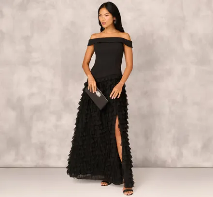 Adrianna Papell Wedding Guest Dresses|Formal Dresses*Combo Fabric Drop Waist Ballgown In