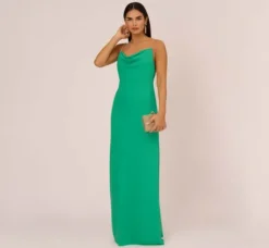 Adrianna Papell Wedding Guest Dresses|Formal Dresses*Cowl Neck Crepe Column Gown With Pearl Straps In Summer Green